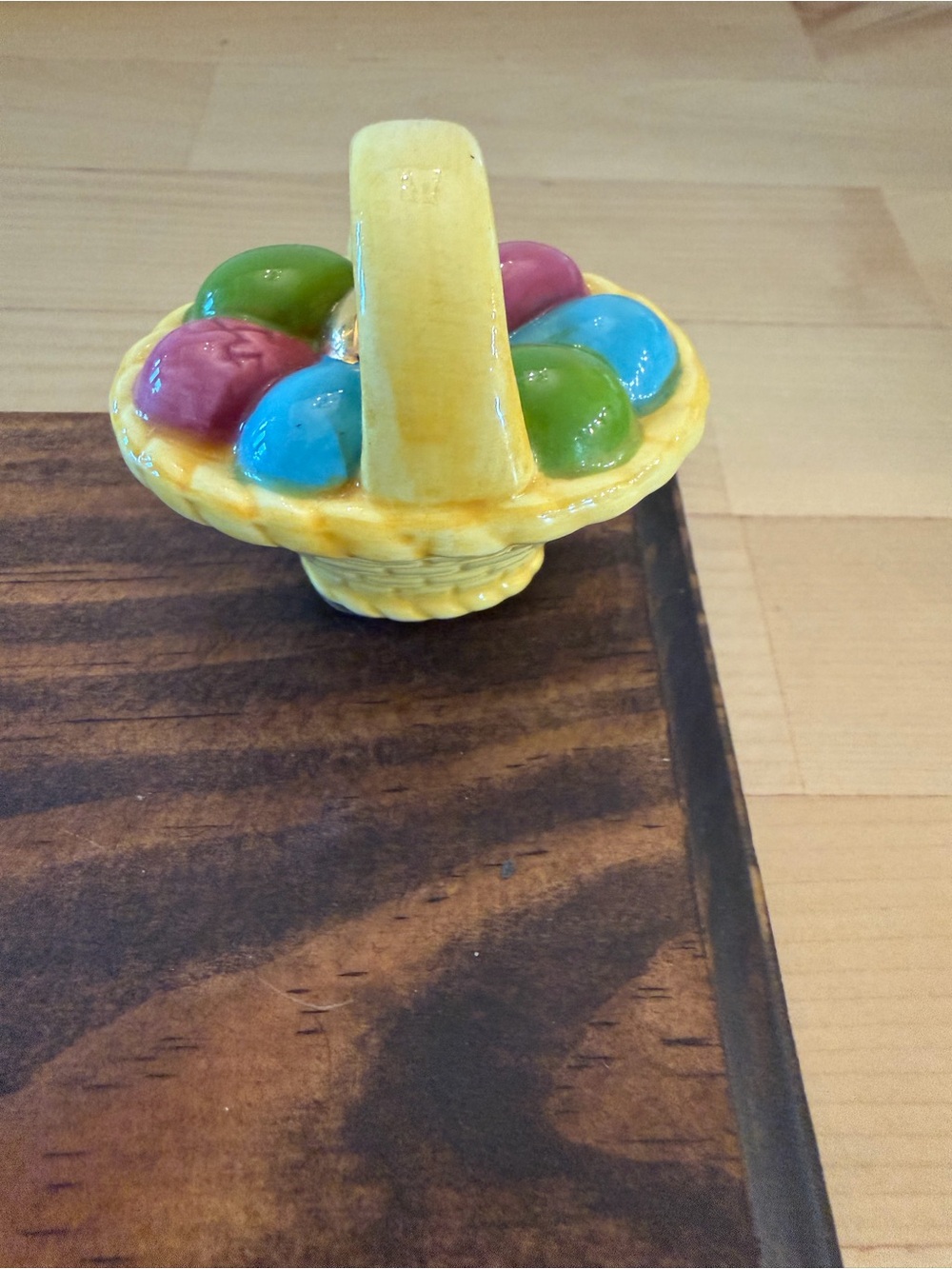 Nora Fleming Ceramic Easter Egg Basket mini - Yellow with Multicolor Eggs